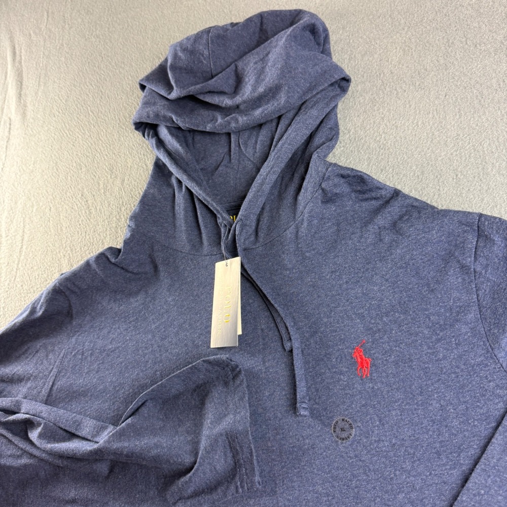 Polo Ralph Lauren Hoodie Men's XL Blue Jersey Hooded T Shirt Pony Stretch NEW